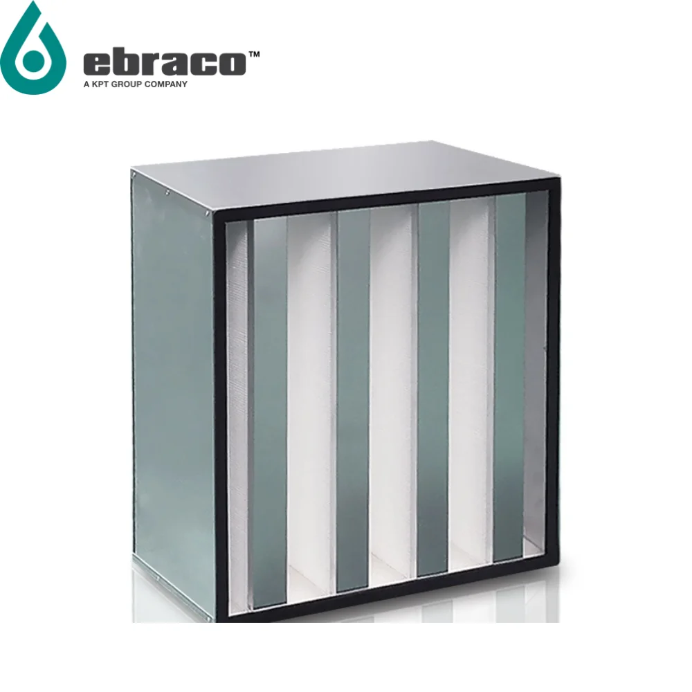 New Condition Ebraco H13 99.95%  V Bank Hepa Filter 4V 610x610x292mm (24x24x12inch) for HVAC, AHU, Cleanroom- Customized