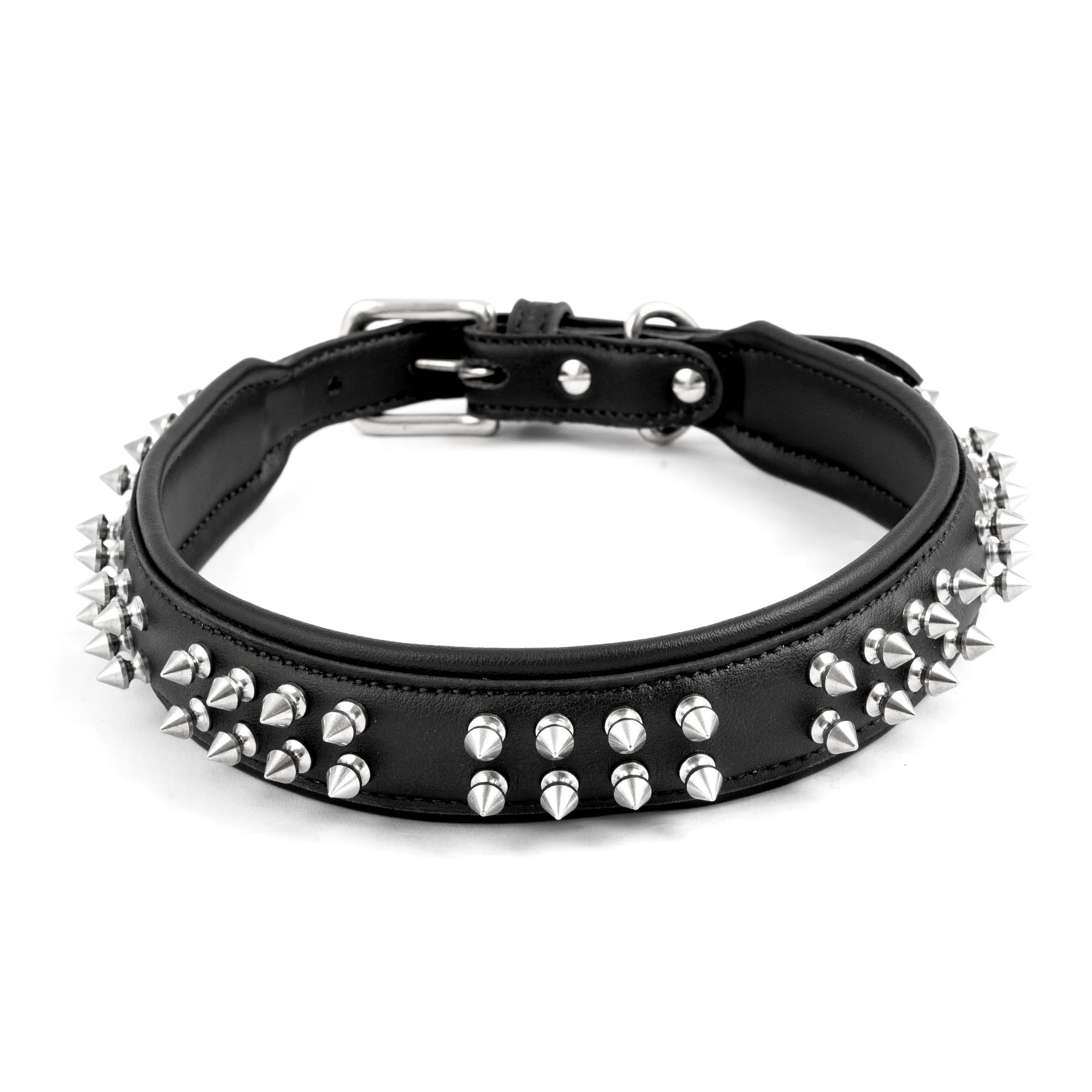 Micro fiber double layered Spike Studs Dog Collar with safety buckles& adjustable Buttons, Custom Size for All breeds 28 size