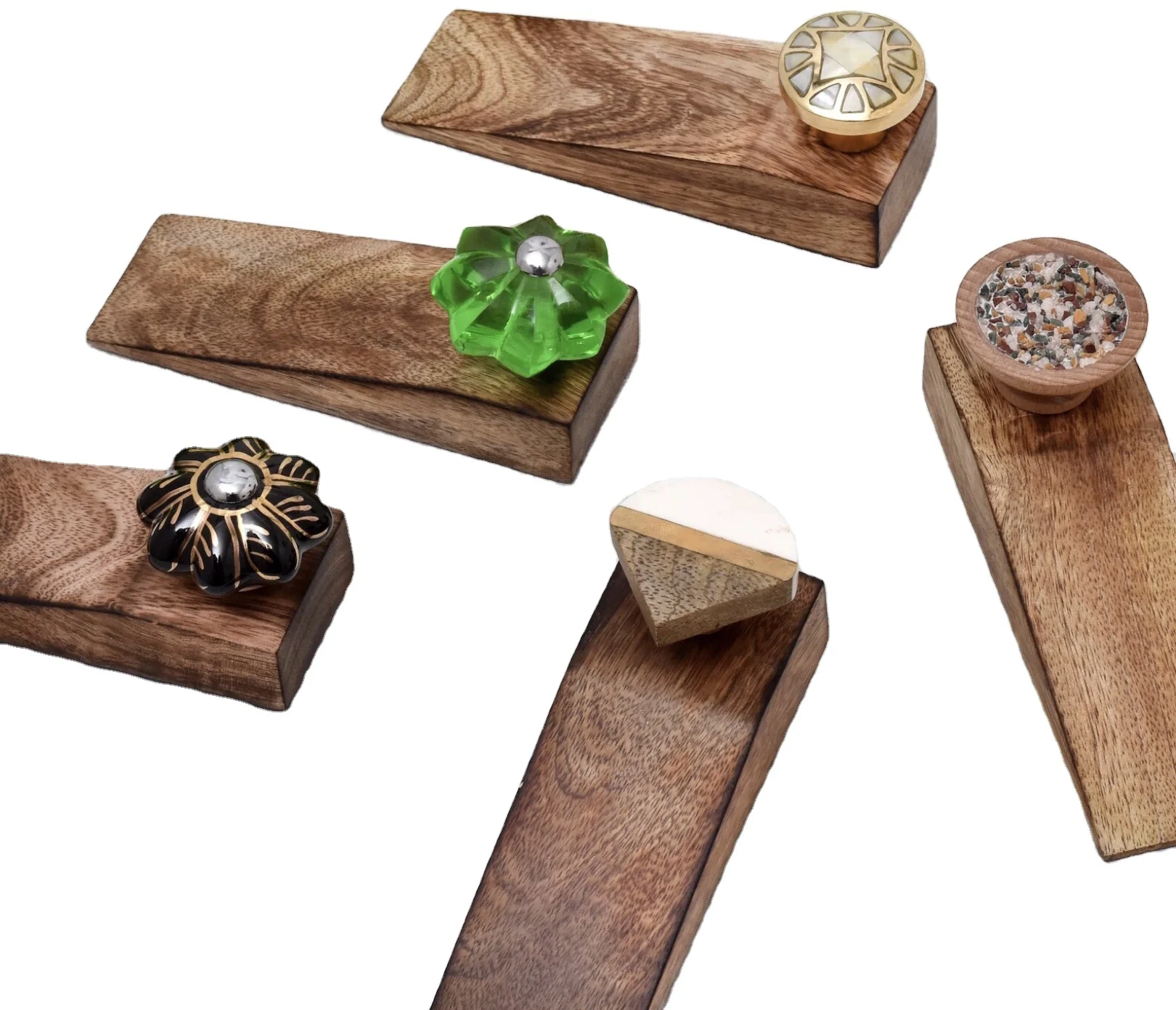 Export quality Bull Head Cast Iron Brass Antique Handicrafts knob Wooden Door Stopper With Vintage Ceramic Knobs