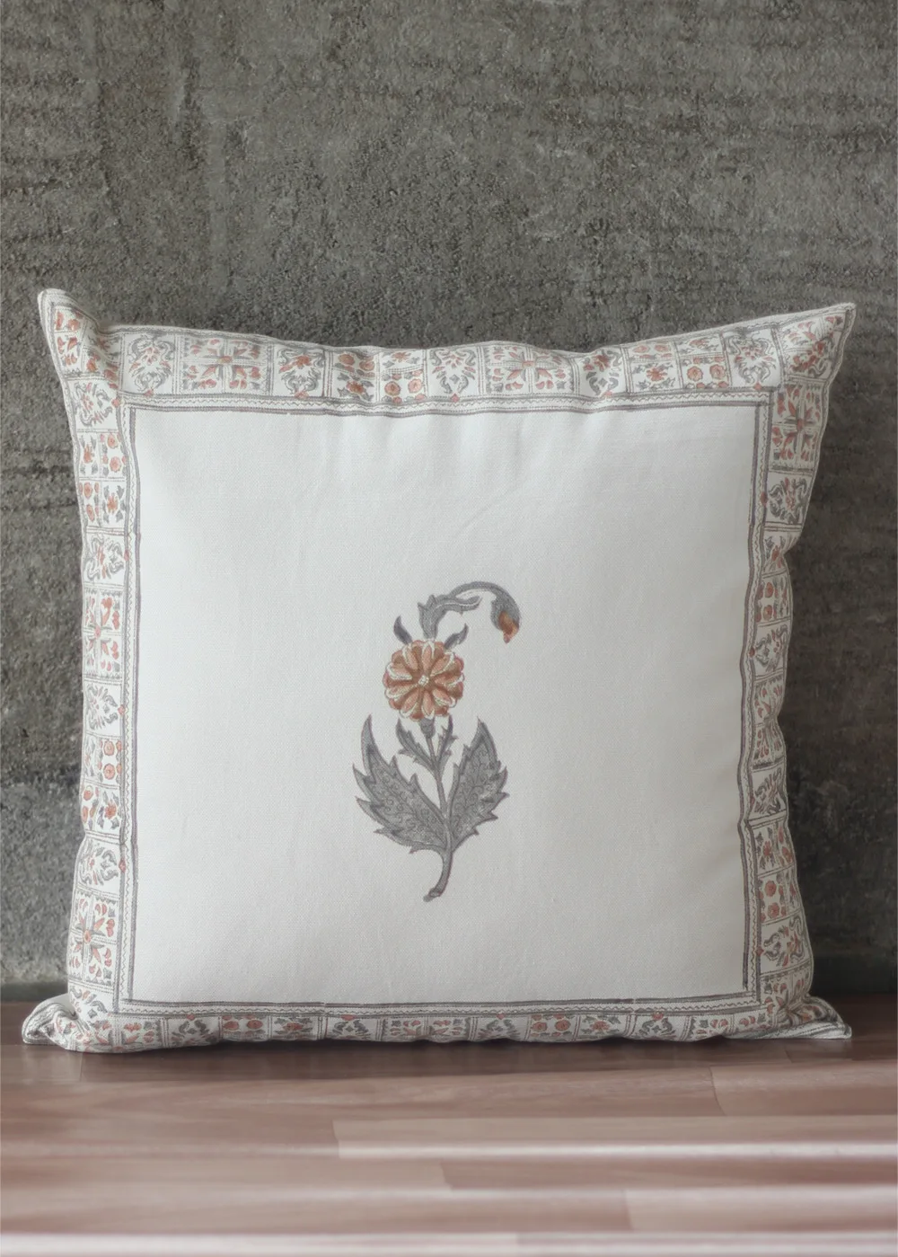 Hand Block Printed Indian Floral Handmade Decorative Cushion Cover 40x40 Pillowcase