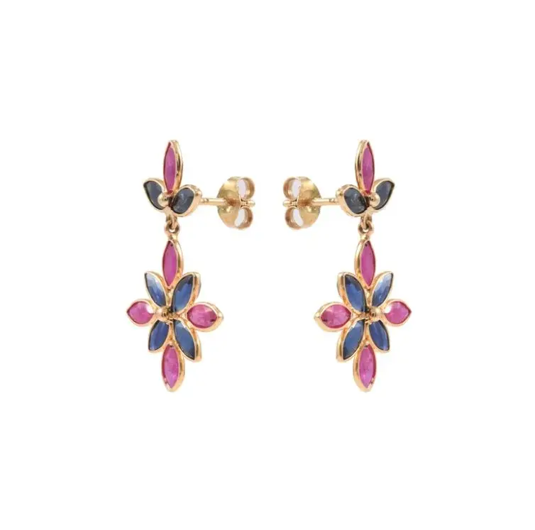 Natural Sapphire Ruby Earrings Solid Earrings Leaf Ruby Sapphire Dangle Drop Studs July Birthstone Minimalist Earring