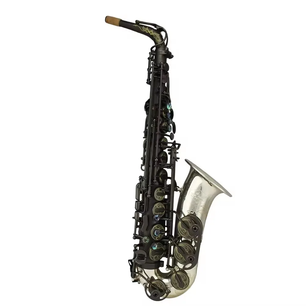 HIgh grade professional matte black color body silver bell alto saxophone Wholesale Professional Musical Instrument OEM