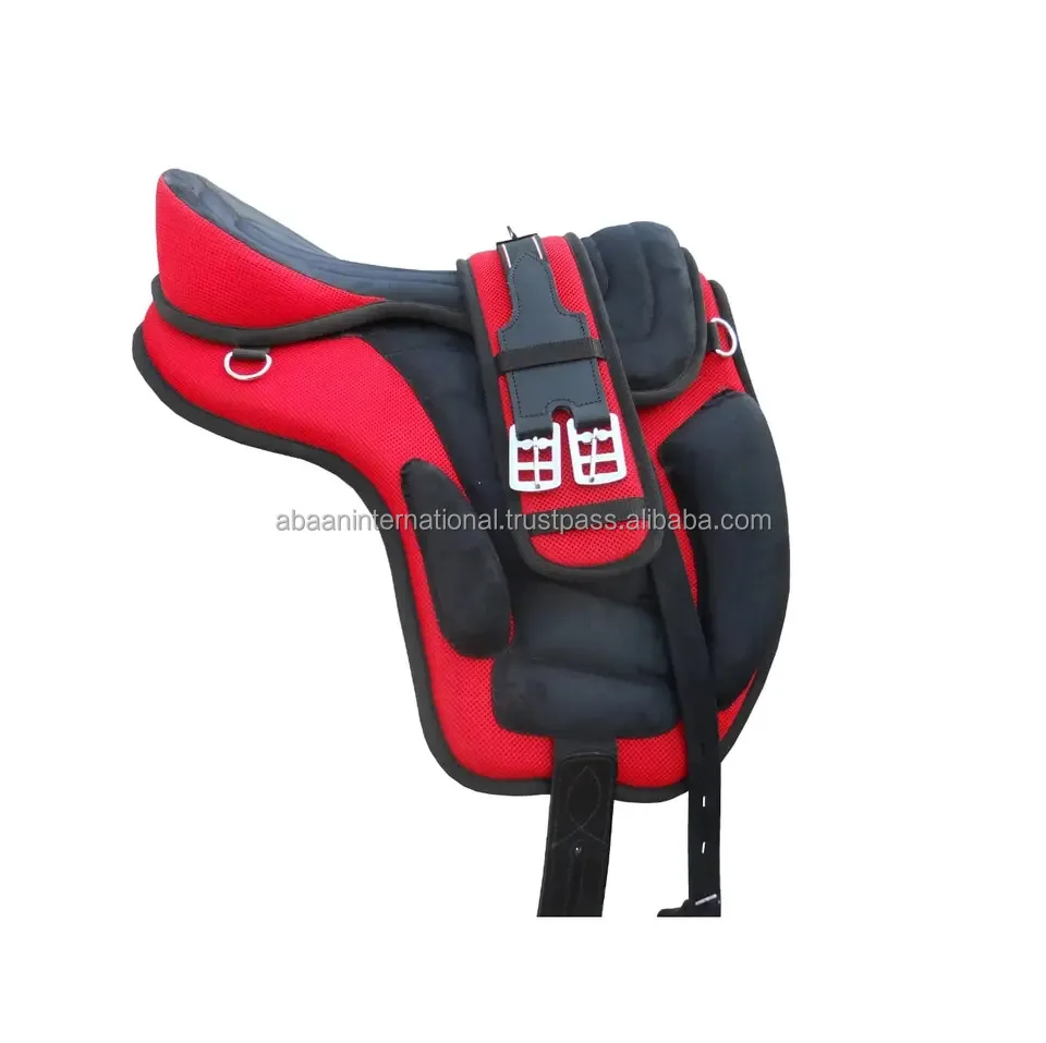 Synthetic Treeless Free Max English Red Horse Saddle + Get 1 Matching Girth with Leather Stirrup in Low Price