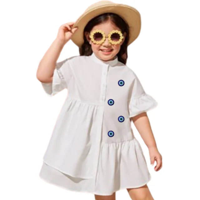 Summer girls dress baby net red foreign children personality  cartoon long short sleeve T-shirt dress