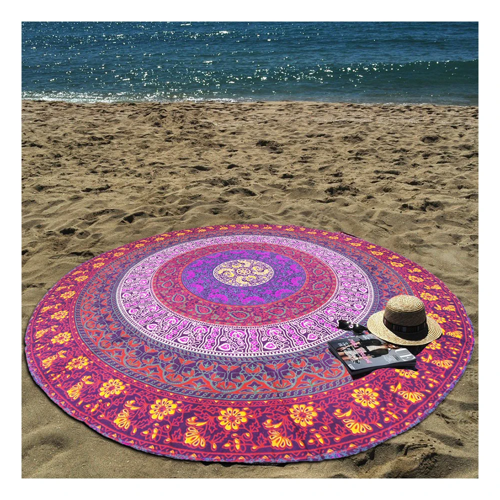 Embroidered Indian Round Mandala Yoga Mat Beach Throw Round Hand Print Cushion Cover Multi Color Home Decor Beach Picnic