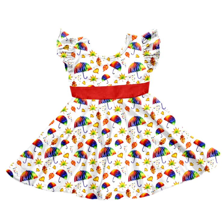 Customization wholesale children clothing boutique milk silk New colorful small umbrella love cute girl lace suit