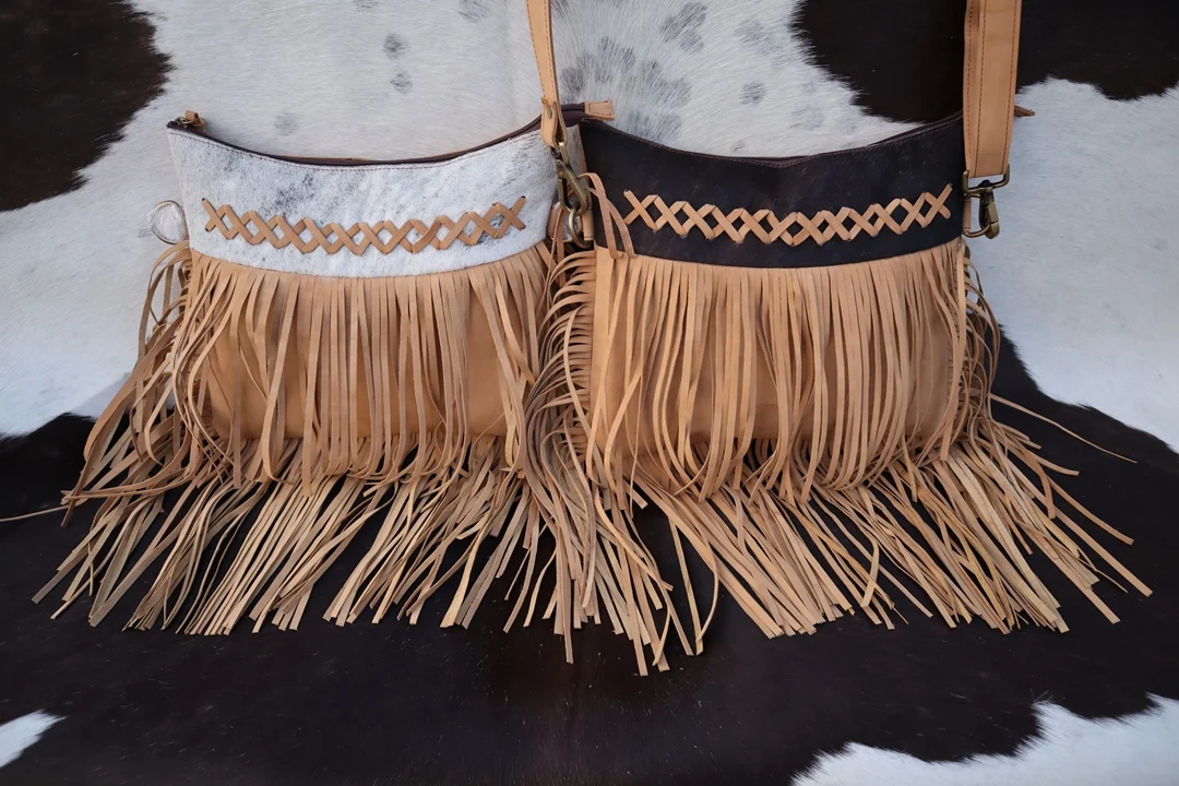 Western Stylish Crossbody Bag Vintage Style Real Cowhide High Quality Fringe Handbags Leather Sling Bag Bohemian Bags