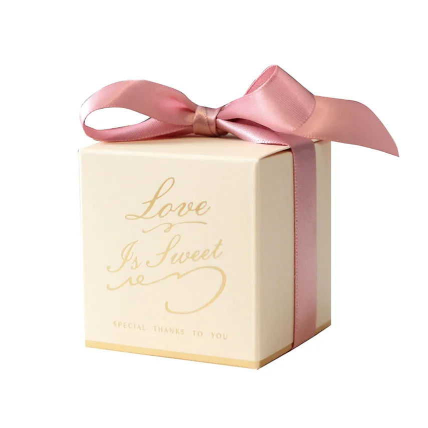 Custom modern luxury reasonable price small foldable chocolate candy packaging paper gift box for wedding present with ribbon