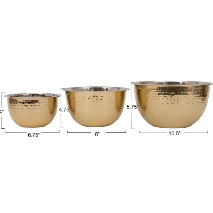 Best Selling Set of 3 Ember Interiors Hammered Stainless Steel Bowls in Gold Finishing at Wholesale Prices from India