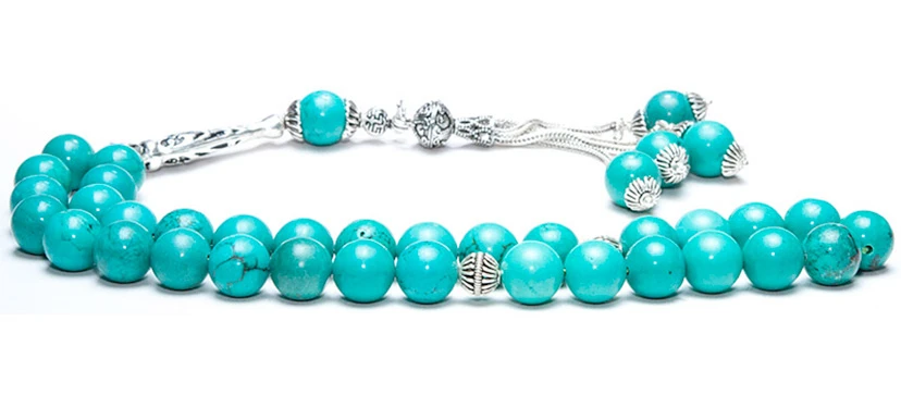 Muslim Rosary 33 Beads Natural Stone aqua dyed Agate Rose Quartz Crystal Malachite Tassel Tasbih Prayer Beads Hot Sale Beautiful