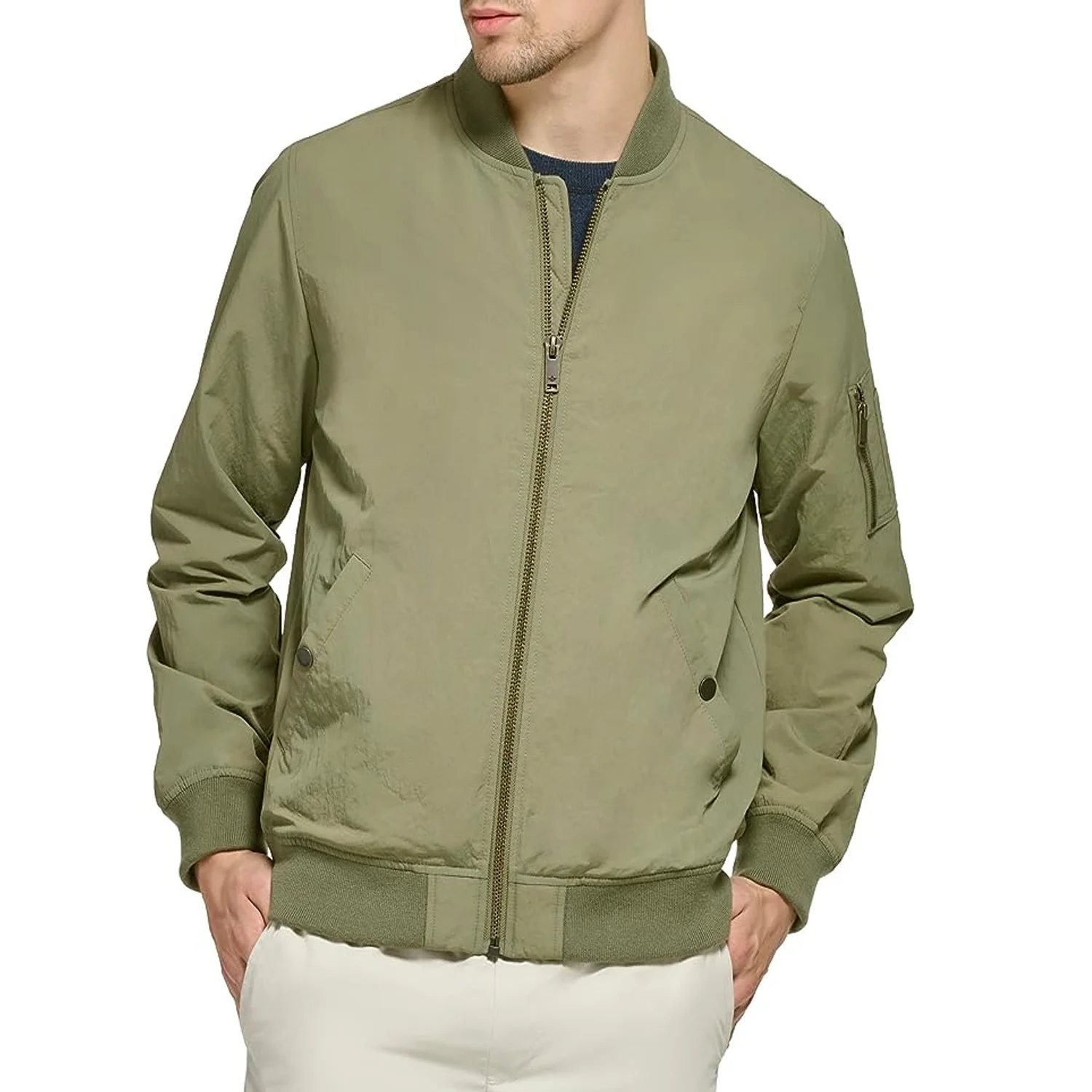 Olive green men custom with collar top quality flight bomber jacket, 2024 blank street bomber jacket men
