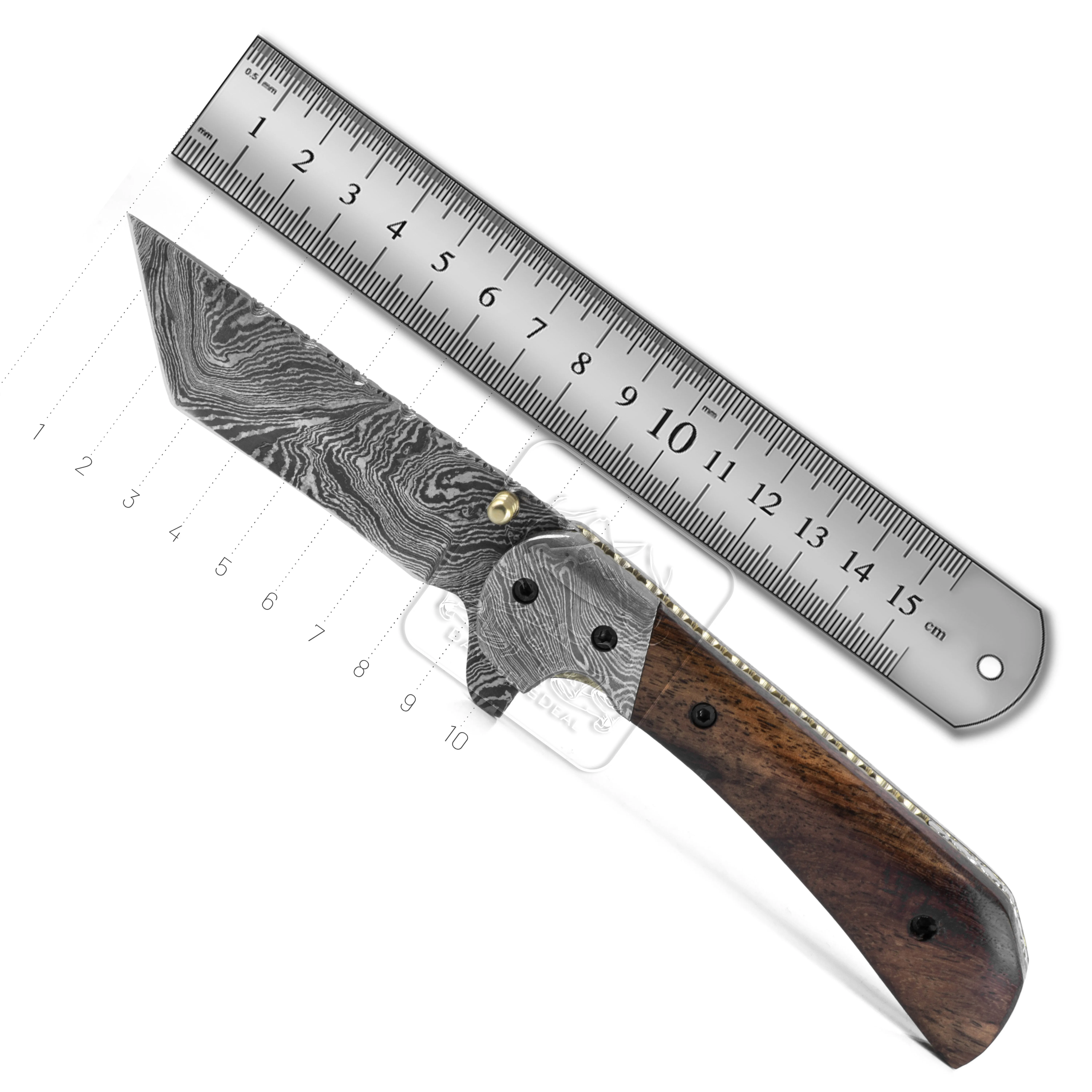 DD-FK-667 Damascus Steel Folding Knife Mahogany Wood Outdoor Survival Hunting Multi-Tool EDC Bushcraft Camping Inspired Swords