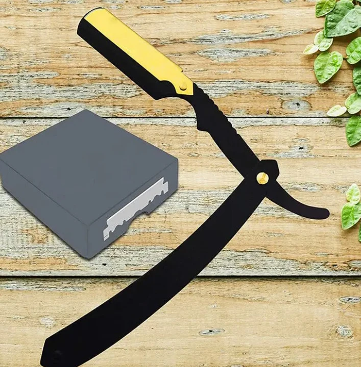 Metal handle replaceable straight razor blades cut throat razor custom barber straight hair cutting razor for men