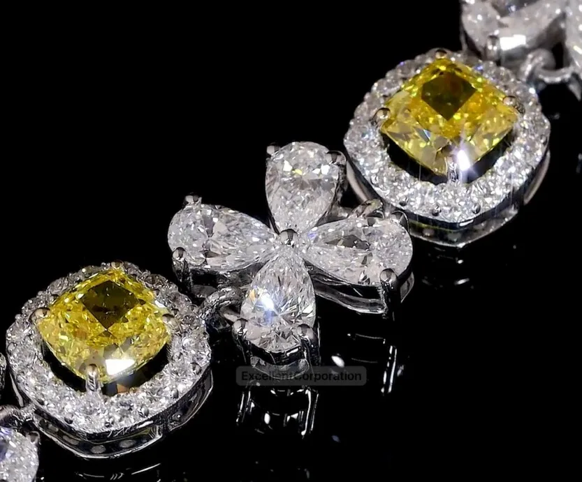 Lab Diamond 7 Inches Tennis Bracelet 4x4mm Cushion Fancy Vivid Yellow CVD VVS VS 14k White Gold for Women Fine Jewelry Bracelet
