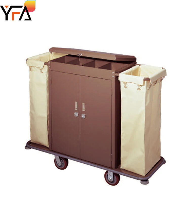 Room Service Cart Linen Trolley Housekeeping Laundry Cart Trolley Cart with Bilateral Storage Bags 4 Wheels