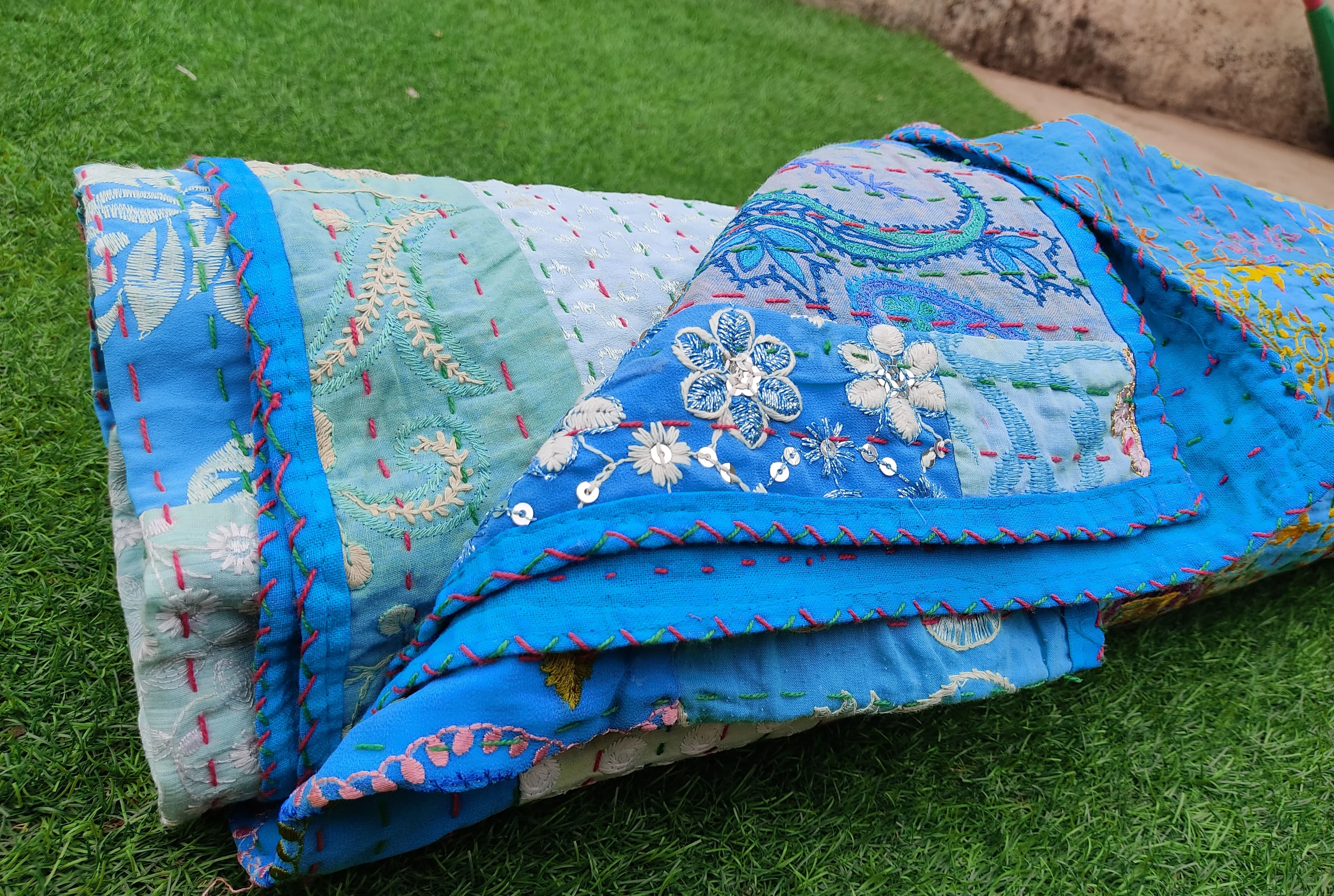 Boho Khambadiya Wholesale Lot Of Vintage Cotton Saree Patchwork Kantha Quilt Handmade Throw Reversible Blanket