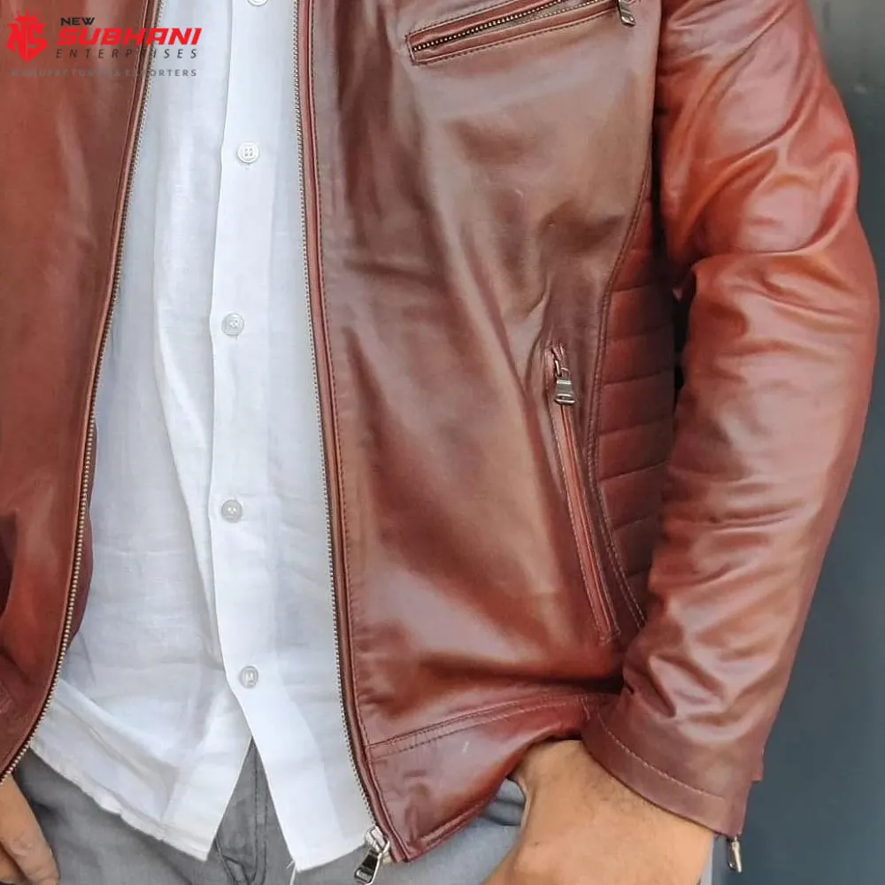 New Arrivals Wholesale Price High Quality Oem Design Men Leather Jacket Slim Fit Stylish Comfortable Low Price Leather Jacket