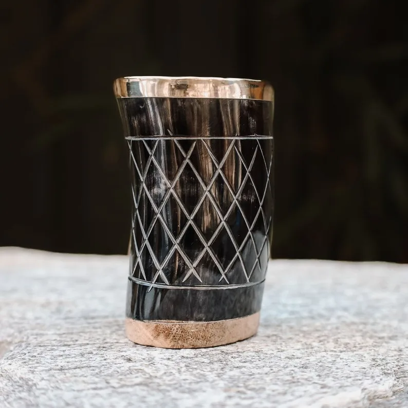 drinking horn Unique Handcrafted Drinking Horn Glass with Intricate Hand Engraving by Javed Handicrafts Horn Short Glass 3 Inch