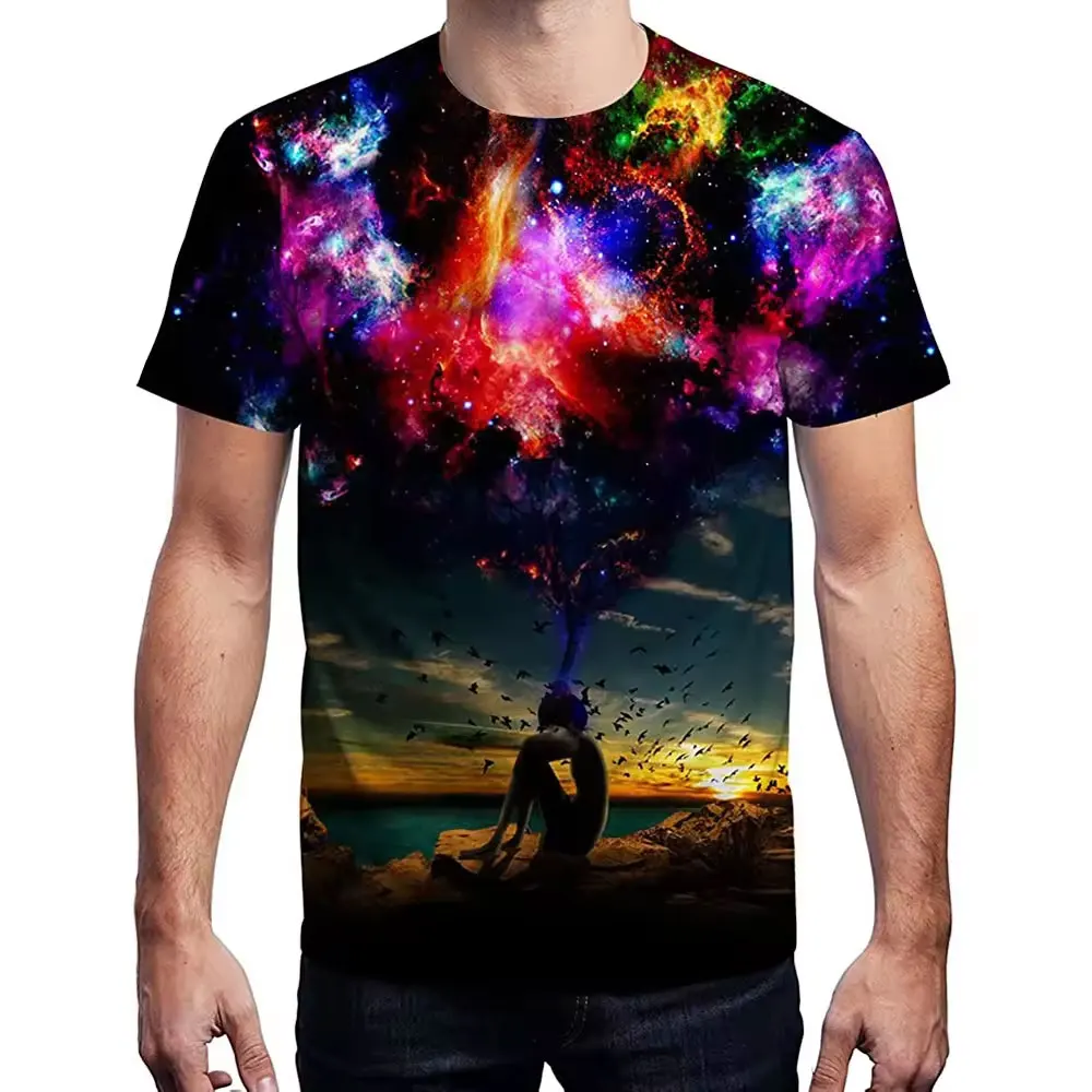 2024 New Model Sport Casual T-Shirt for Men Custom Full Sublimation Printing O-Neck Short Sleeve 100% Polyester Quick Dry Jersey