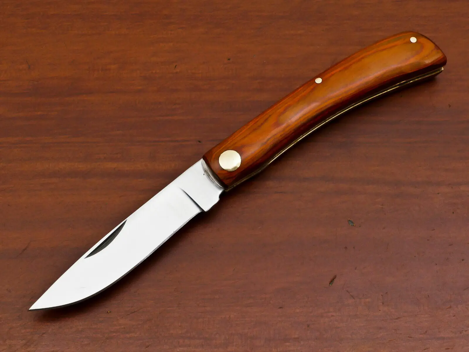 Custom Handmade Damascus Steel Pocket  Folding knives With Wood Handle And leather Sheath