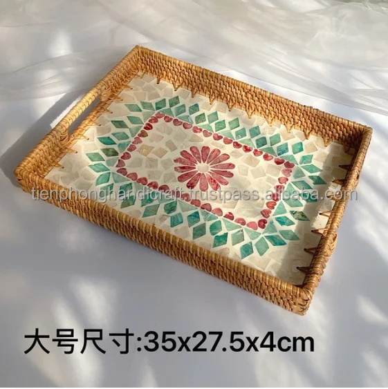 NEW ITEM Oval Rattan Mosaic Tray for Home Decor | Tray for Coffee Table, Handwoven Tray, Natural Tray Made in Vietnam
