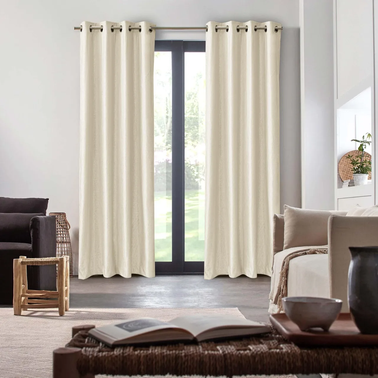 Wholesale Custom Beige Embossed Velvet Curtains Branched Leaves High Quality Stitched Luxury Window Coverings Bedroom Hospital