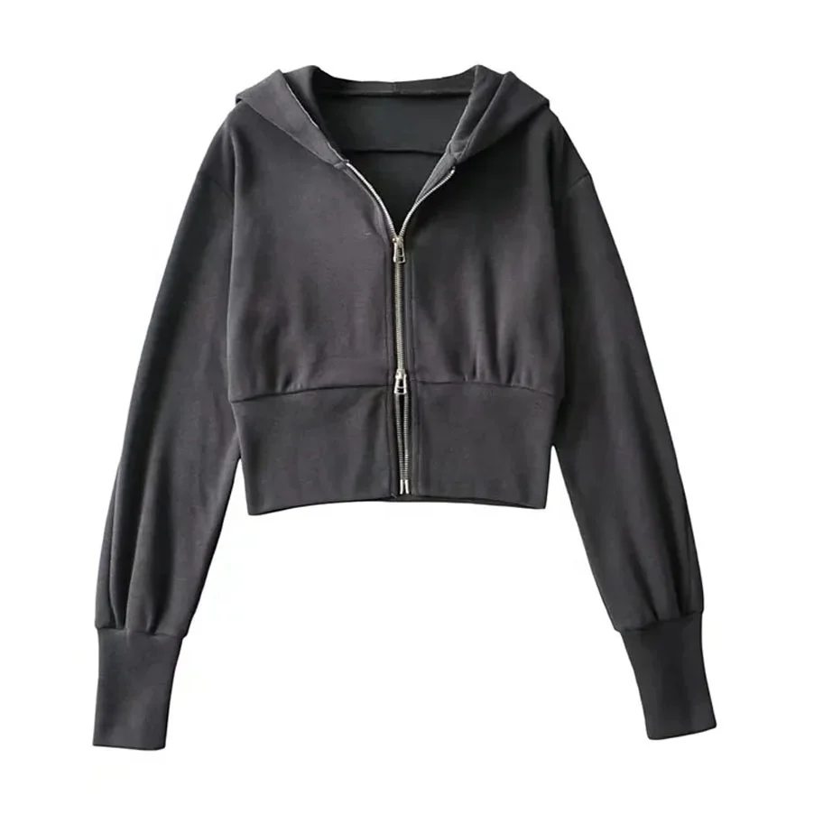 2021 Custom Hoodie Solid Color Double Slider Cropped  Sports Casual Zipper Hoodie