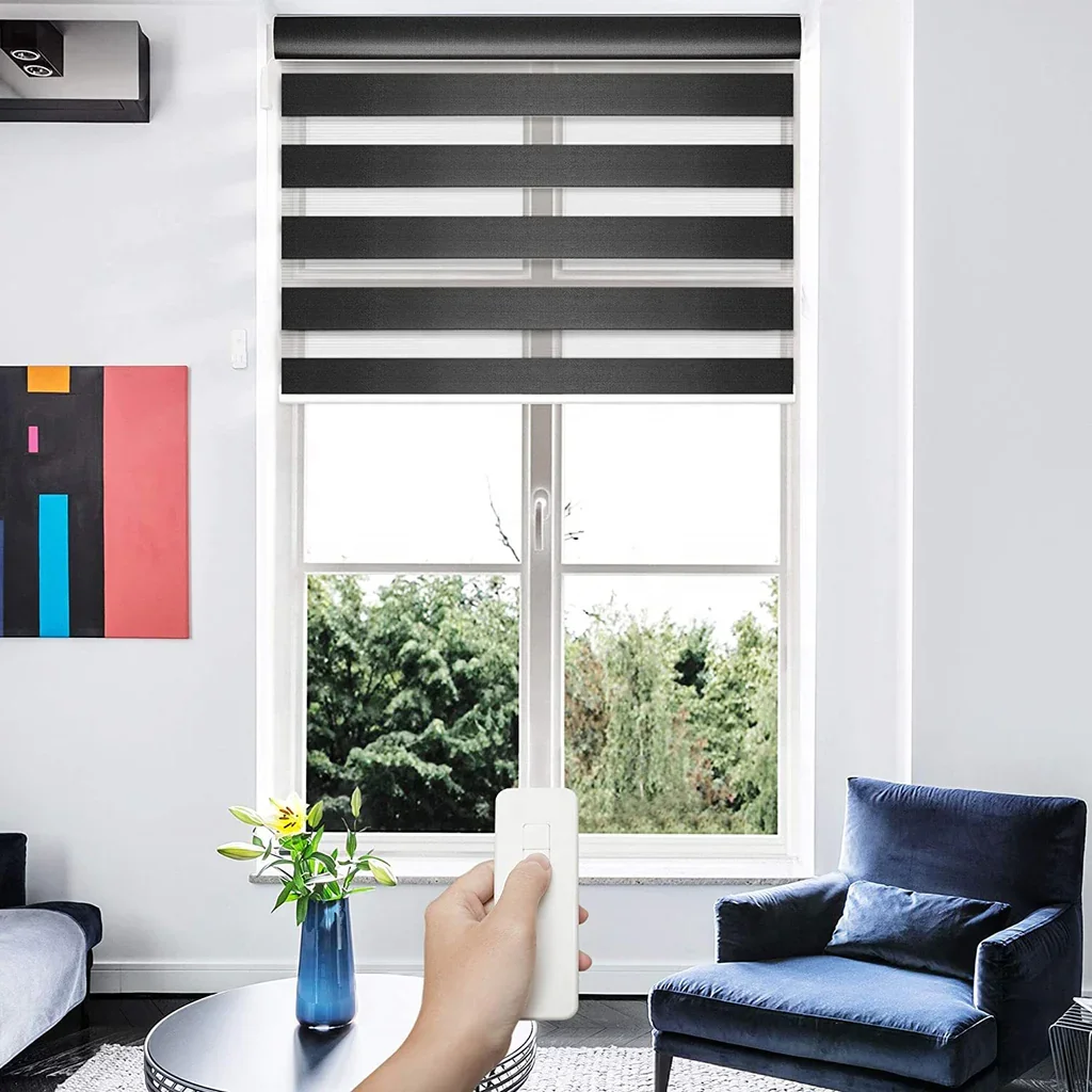 Home Hotel 100% Polyester Fabric Oil Proof Zebra Blinds Dual Window Roller Blinds For French Window