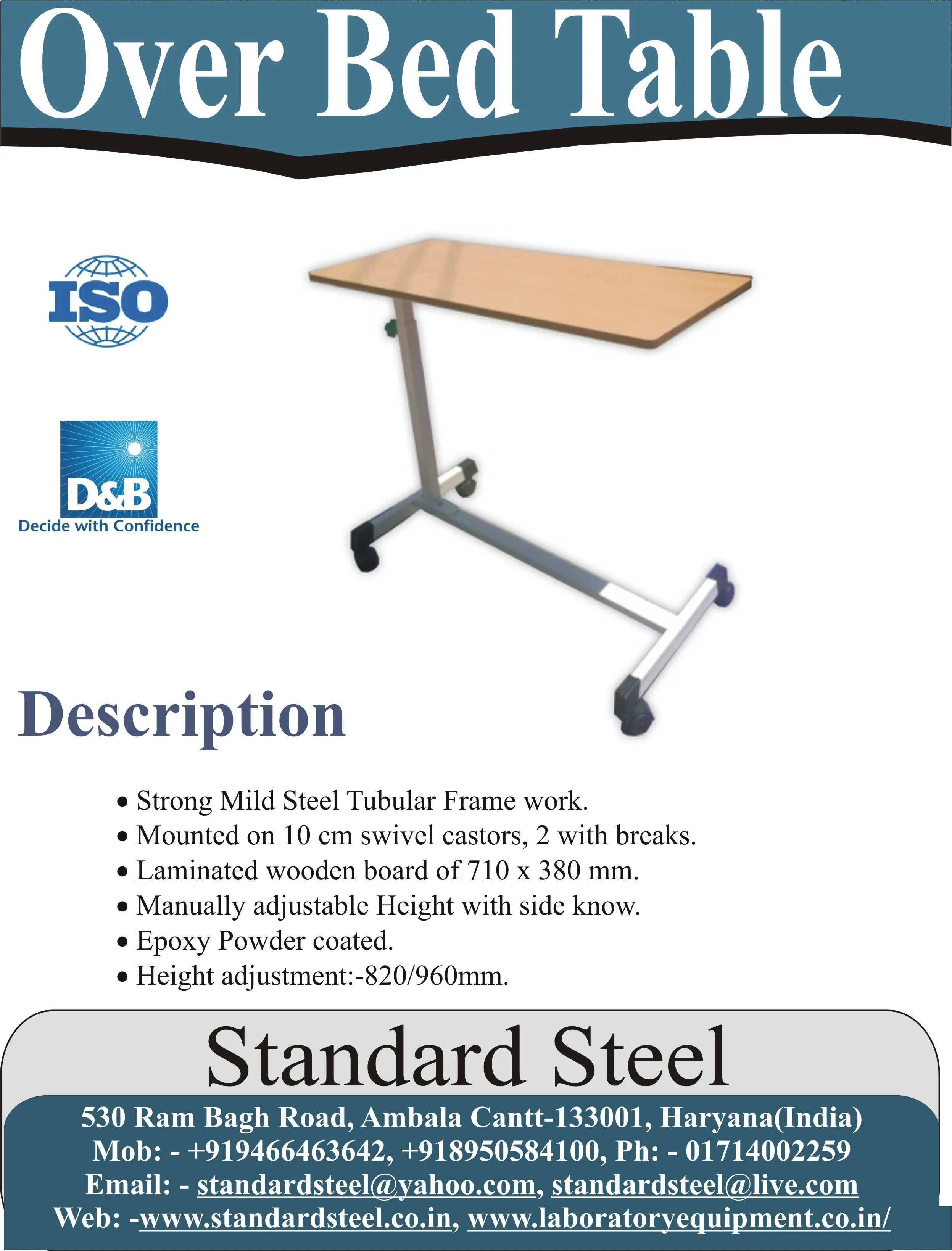 Patient Over Bed Table hospital patient food Table Height adjustable Hospital bed Table hospital furniture price