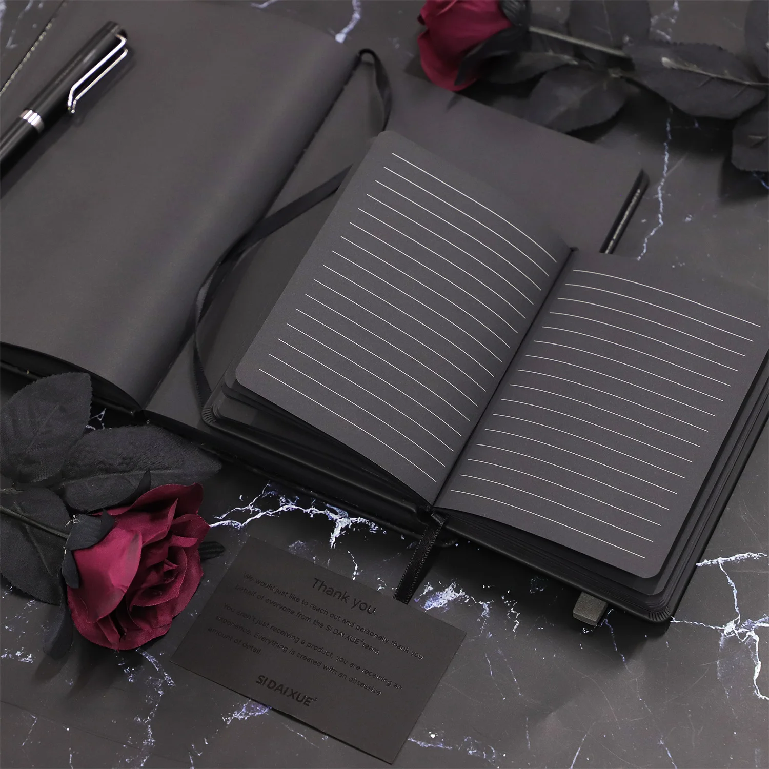 Custom A5 PU Hardcover Journal Plain Black Paper Notebook Black Paper notebook