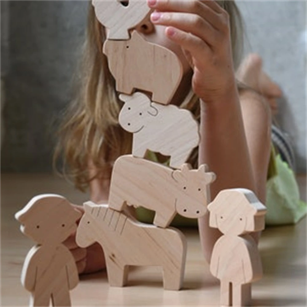 Wholesale Custom Handmade Little Girl Farm Animal Toddler Gifts Wooden Balance Montessori Educational Toy Set