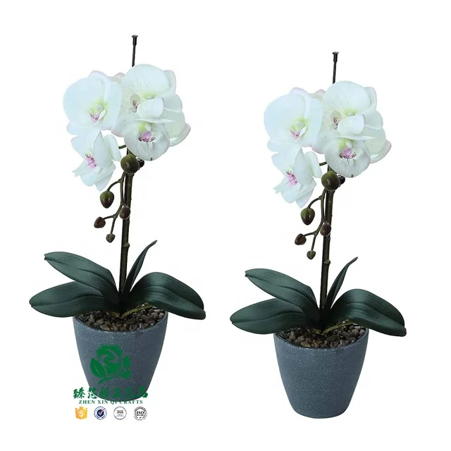 Zhen xin qi crafts Large Artificial  Orchid in Pot Artificial Orchids Plant Arrangement PU Silk Flower Bonsai with Vase