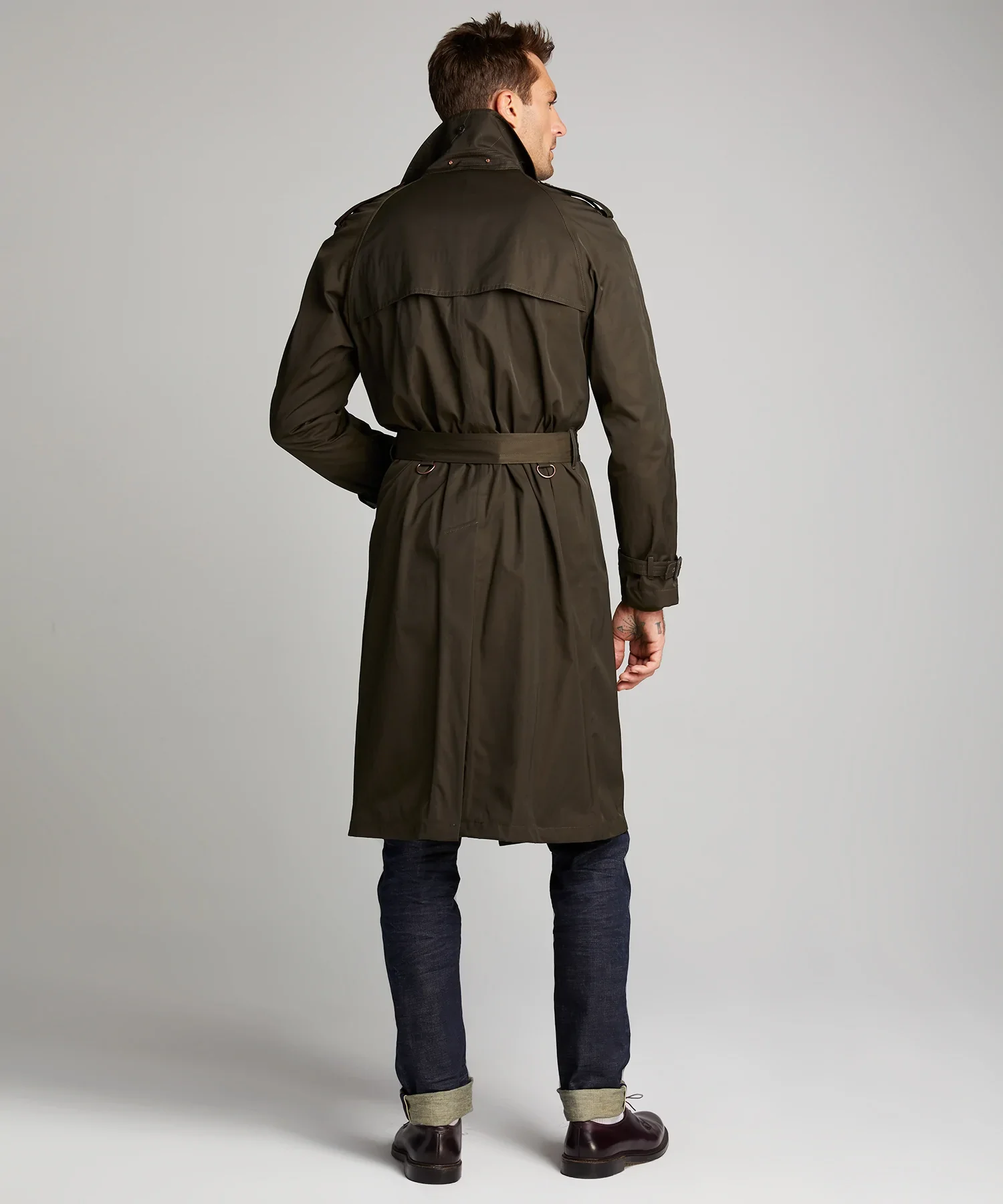 Latest Design Men Twill Cotton Trench Coat Long Detective Style Private Classic Coat Slim Fit Double Breasted Overcoat for Men