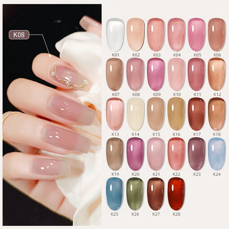 28 Color Ice Transparent Jelly Gel Nail Polish Soak Off UV LED Semi Permanent Phototherapy Varnish Nail Polish Ice Through