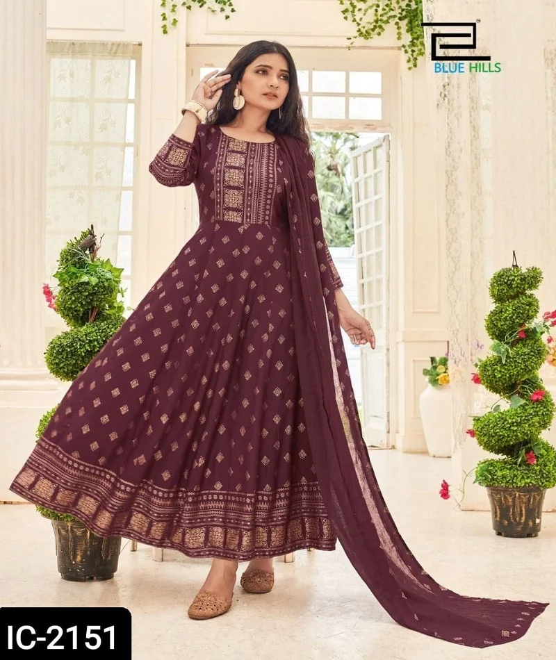 Indian and Pakistani Style Pure Rayon Kurtis with Dupatta for Women for Party Wear and Casual Wear Foil Printed Kurtis Dress