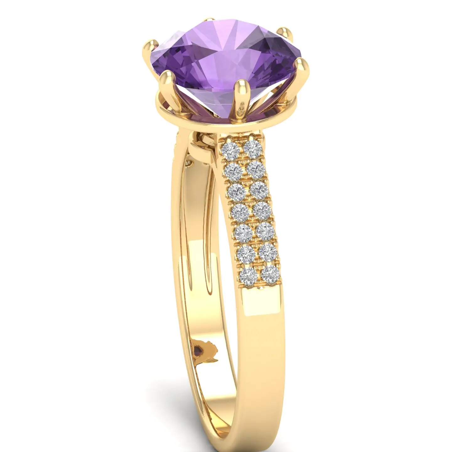 REYES Women Fashion 14K Solid Yellow Gold IGI Certified Diamond Rings Luxury Amethyst Gemstone Wedding Fine Jewelry for Women