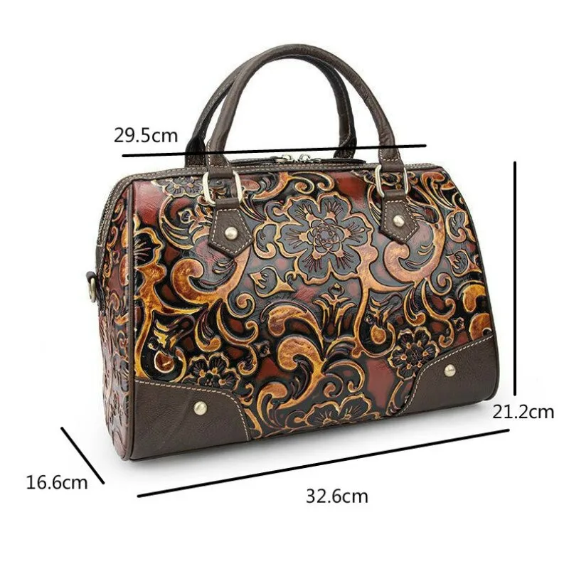 Women Luxury Handbag Genuine Leather Retro Hand Bag For Women Handmade Embossing Shoulder Crossbody Cow Leather bags