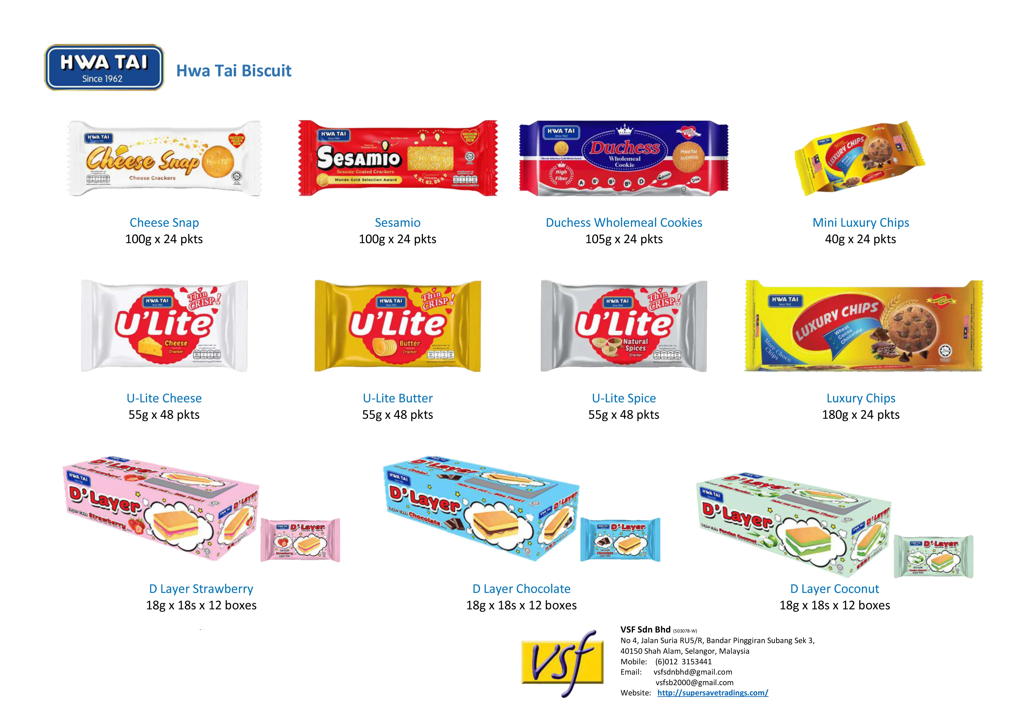 Hwa Tai Siang Siang Cream Crackers Tin 800g x 6 tins Vitamin A B1 B2 B6 D Calcium Iron No Cholesterol No Trans Fat No MSG