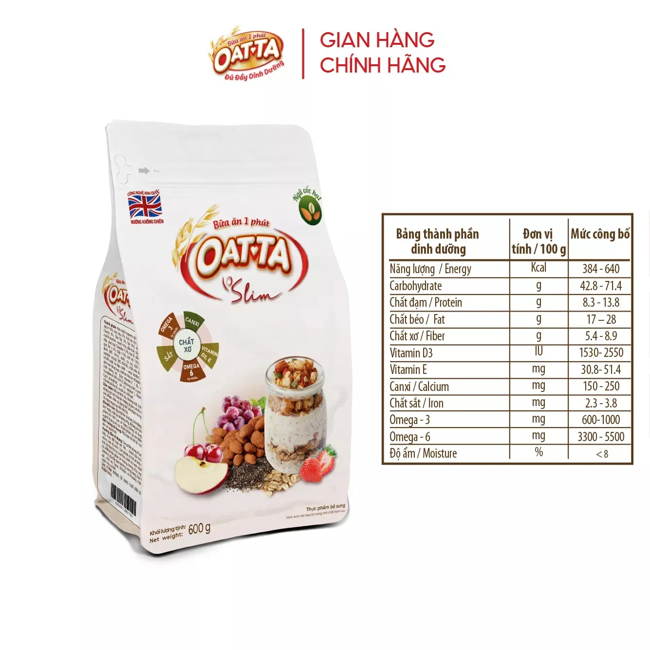 Instant Grain Product Healthy OATTA Slim Granola with Chia seeds Fresh Nutritious Style from Vietnam Factory Reasonable Price