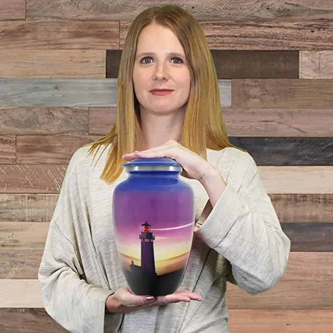 Hand Engraved Urn Light House Elegant Finish Handcrafted Cremation Burial Urns Human Ashes Adult Male Female upto 200 LBS