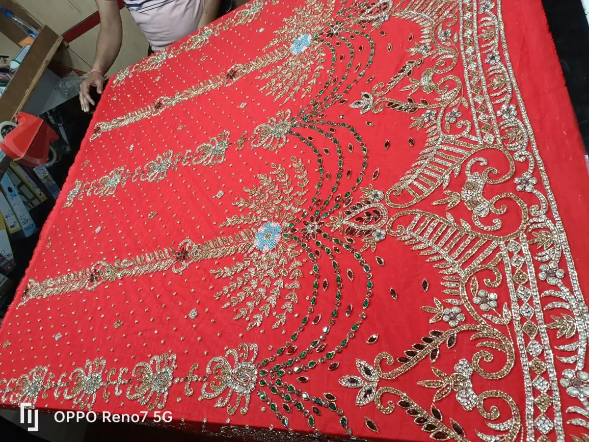 High Quality Luxury Beaded Fabric with Zircon Handmade 100% Polyester Best Price Export from Indian Supplier for Garments Making