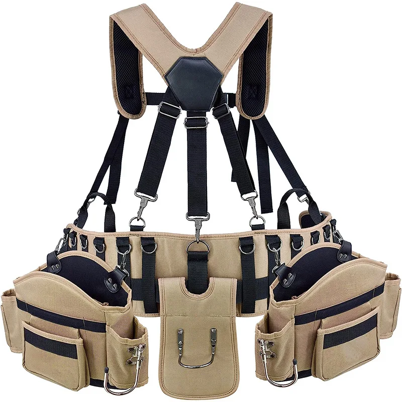 Heavy Duty Carpenters Tool Belt Professional Tool Waist Bag Comfort Rig Tool Belt with Adjustable Suspender