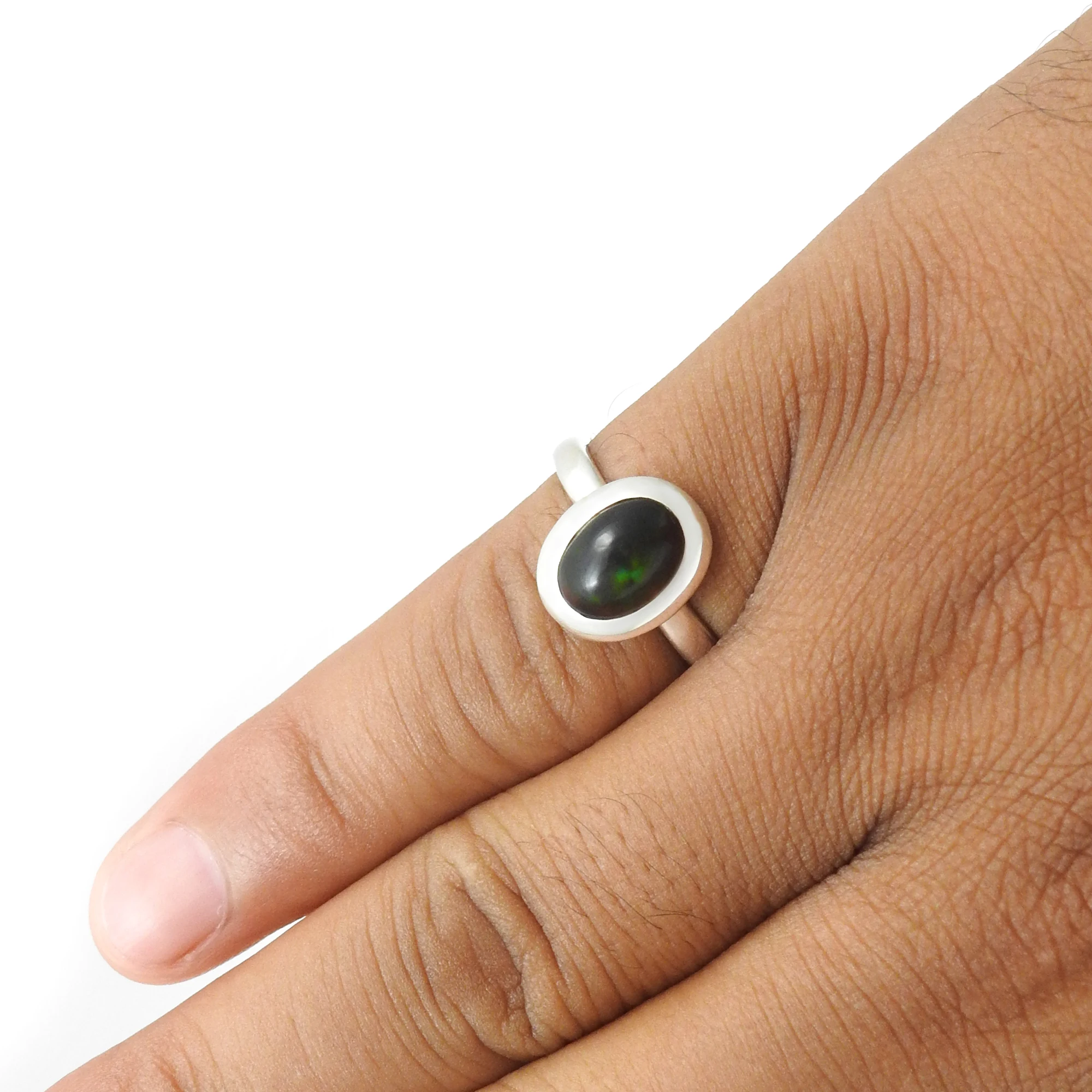 AA+ Black Opal 925 Starling Silver Engagement Rings Natural Birthstone Gemstone Luxury Design Dainty Rings For Her Wholesale OEM