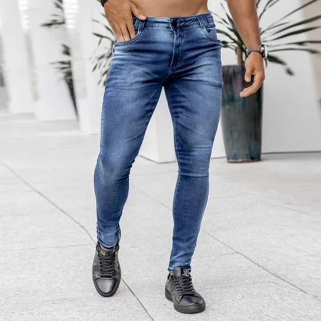 Denim Jeans Pants _  Wholesale Distressed Denim Trousers Hip Hop Fashion Stretch Denim Pants For Men