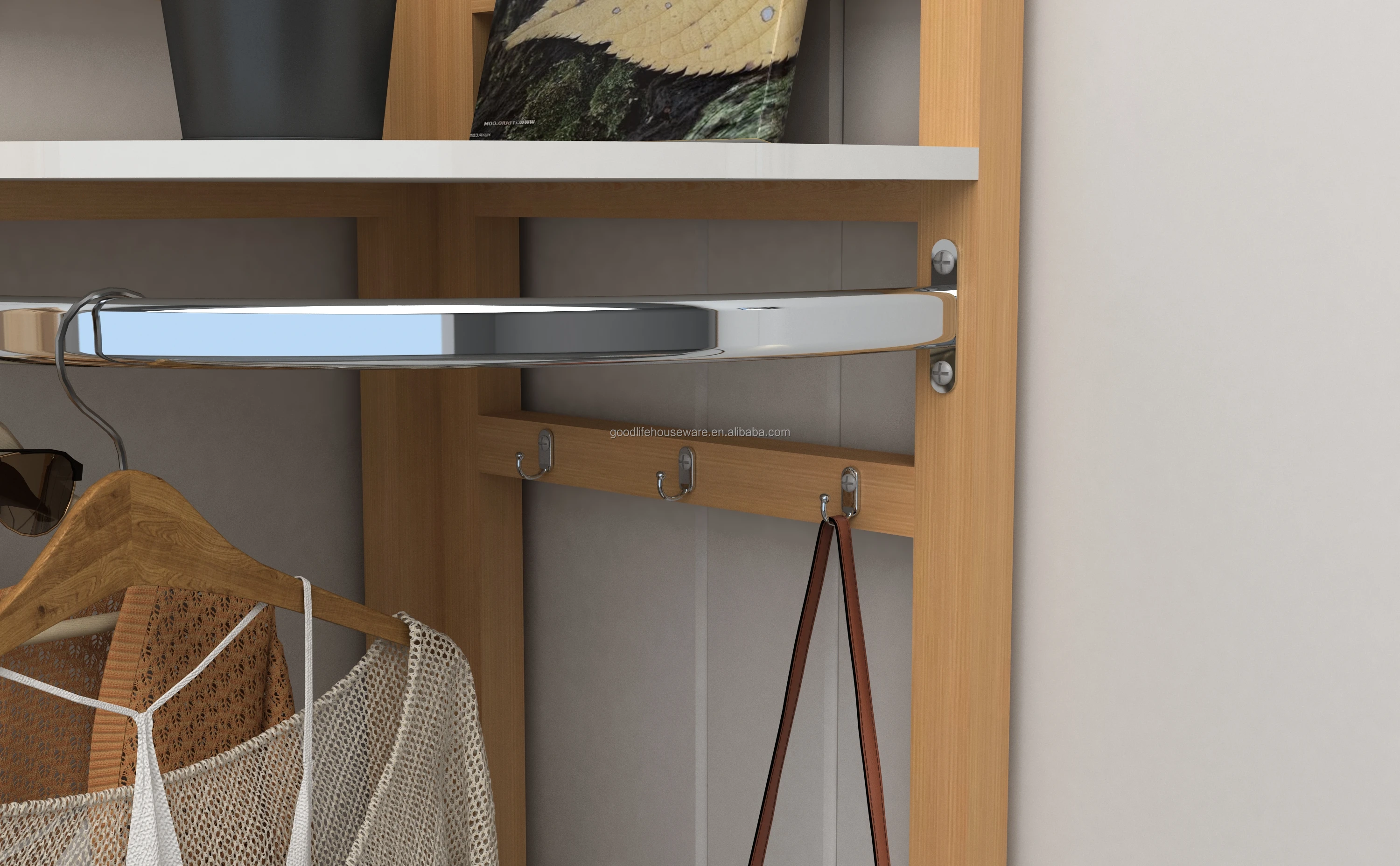 Wooden corner 4-tier shelf free standing Hanger Multifunctional Hallway Storage rack corner shelf