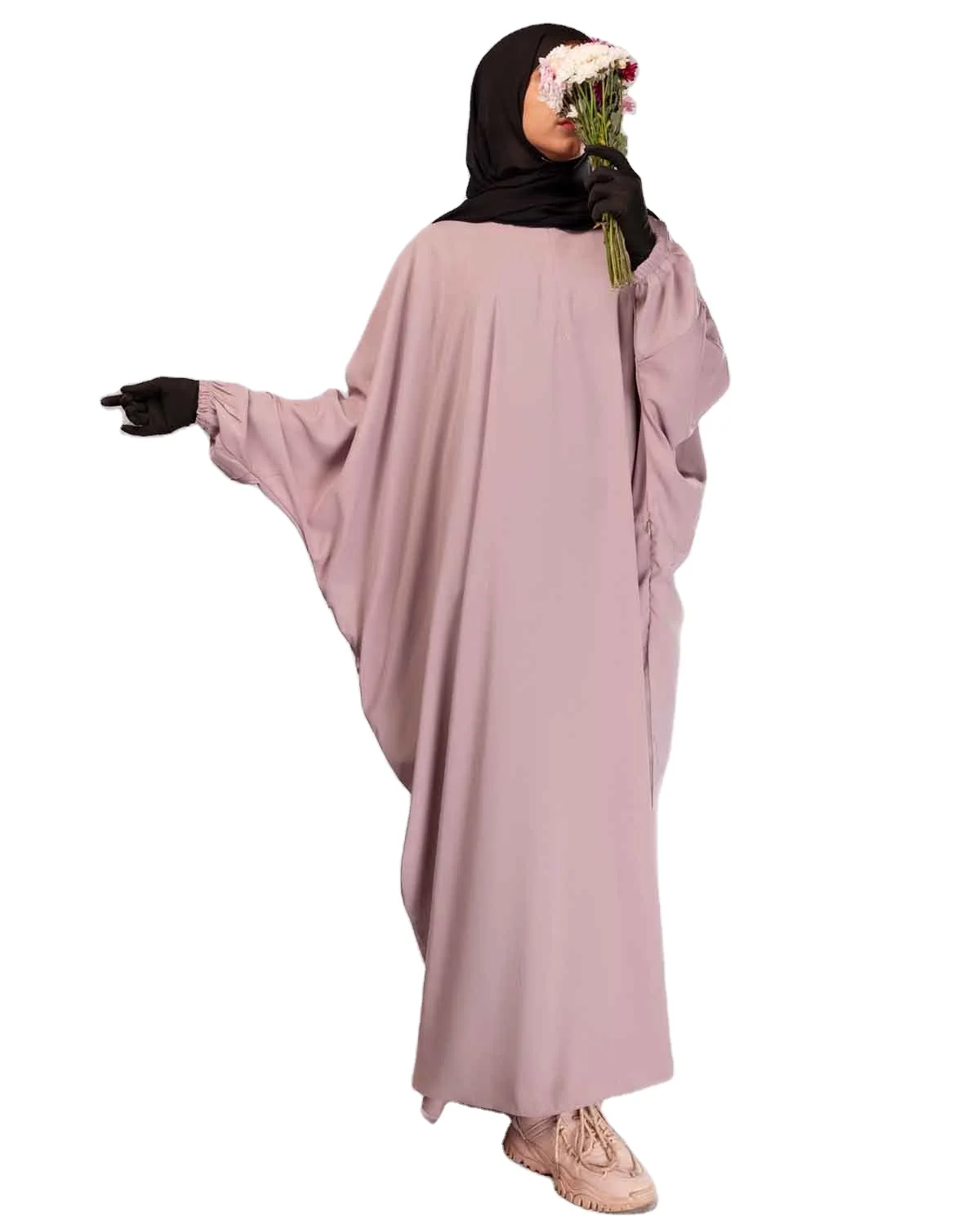 Luxury Elastic Sleeves Bisht Abaya Daily Wear Modest Clothes Wool Peach Polyester Matt Fabric Straight Silhouette Solid Adults