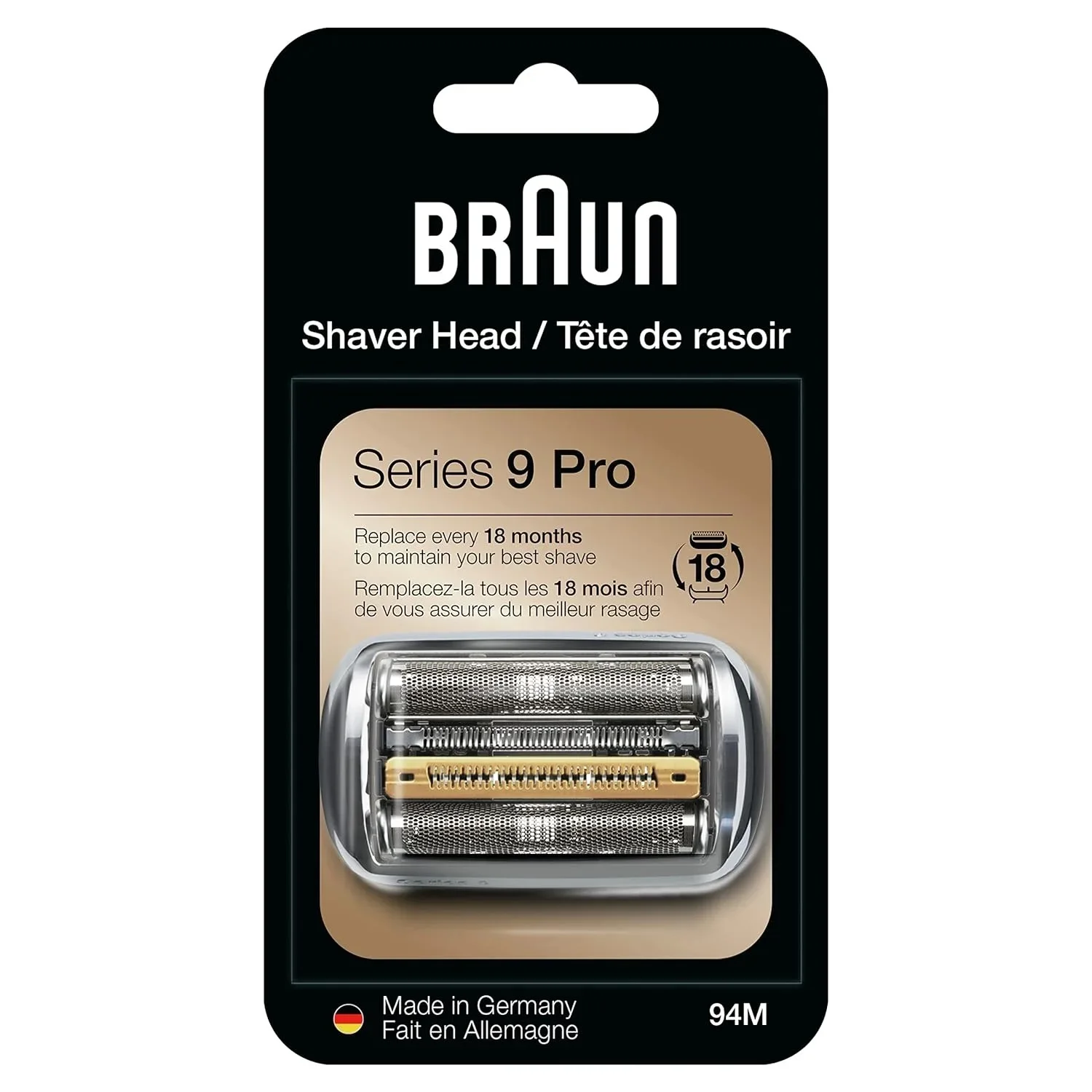 Series 9 Pro Braun Electric Razor Head, 94M Silver - Premium Men Shaver Replacement, 1-Pack