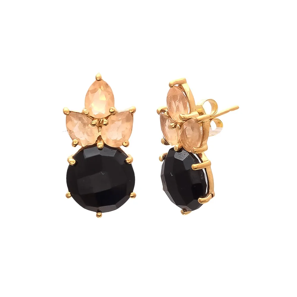 New arrival Golden geometric shaped earring black onyx and golden  hydra gemstone earrings by Gemstone