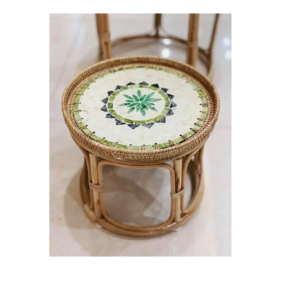 Customized Style OEM Service Home Furniture Rustic Support tea table for living room Round Rattan Tea Table Made In Vietnam