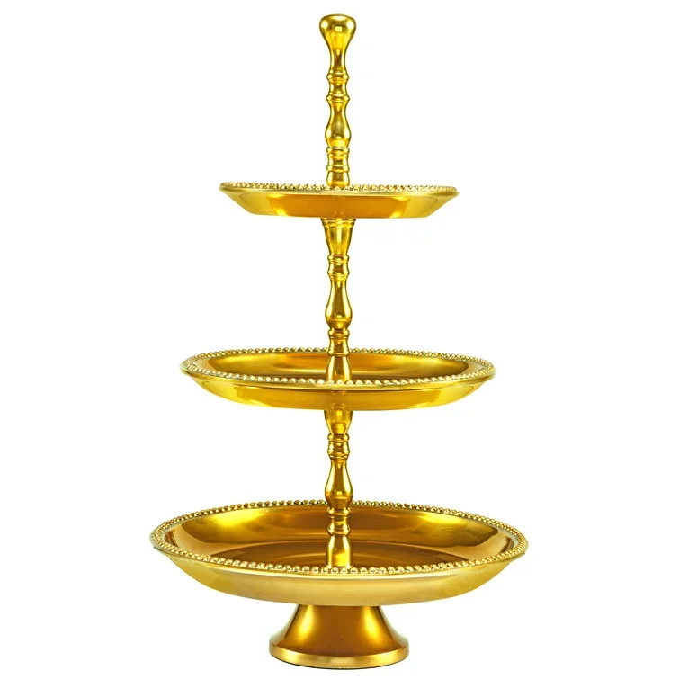 Heavy duty Extremely good Metal gold plated powder coated round cake stand in 3 base for Catering Dessert Cason Metal Cake Stand